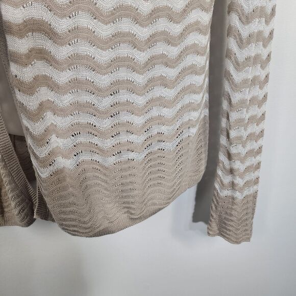Ann Taylor LOFT Cardigan Sweater XS White Beige Chevron Open Front Open Knit - Picture 6 of 10